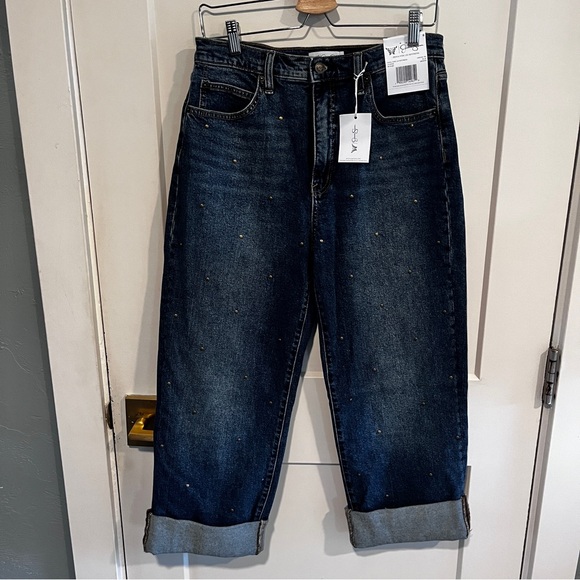 Jessica Simpson Denim - Jessica Simpson Zinnia Wide Leg Boyfriend Dark Wash Stud Jeans Size 6